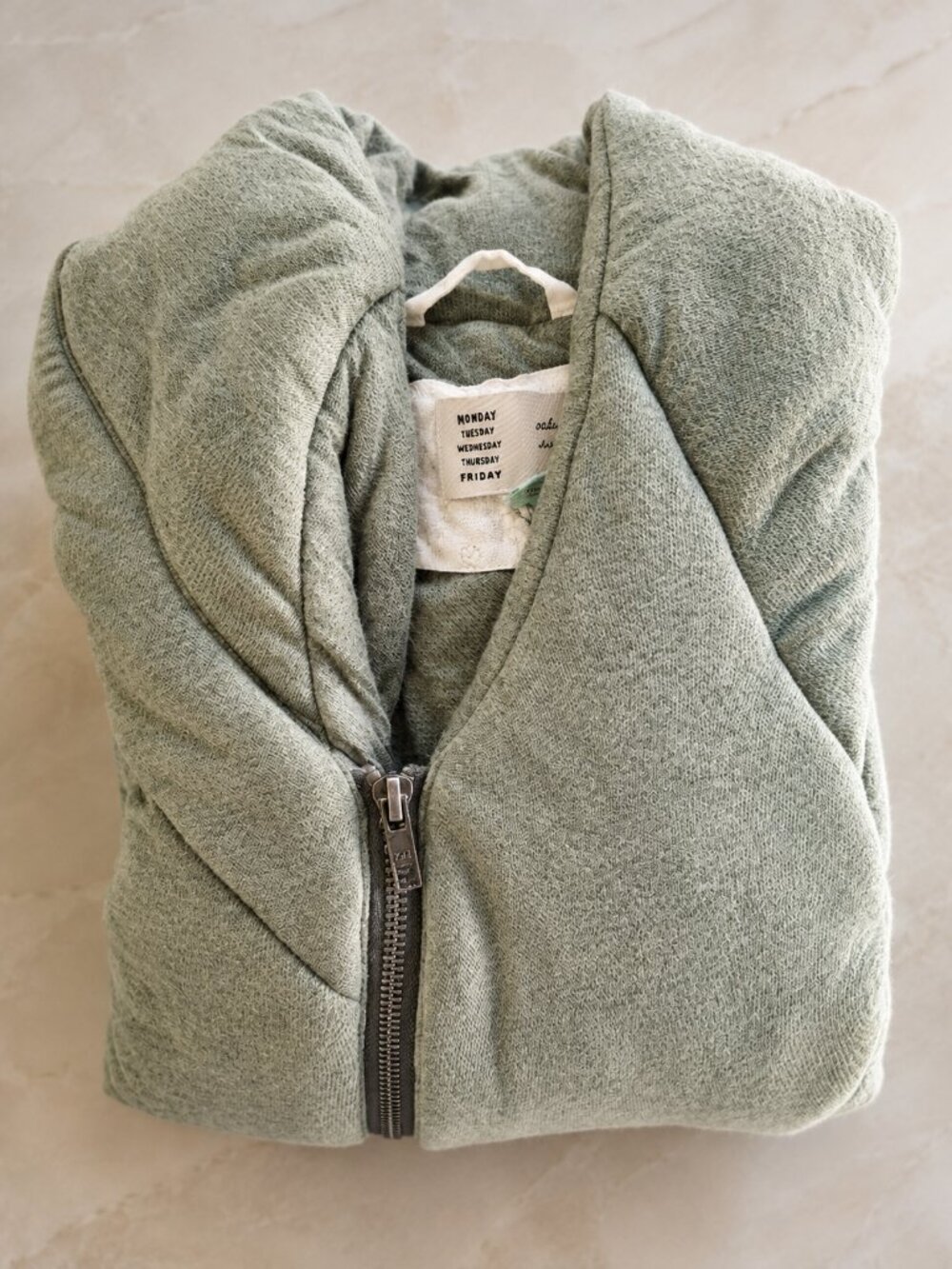 Anthropologie Saturday Sunday Homestead Quilted Jacket Sage Olive Asym Zip S